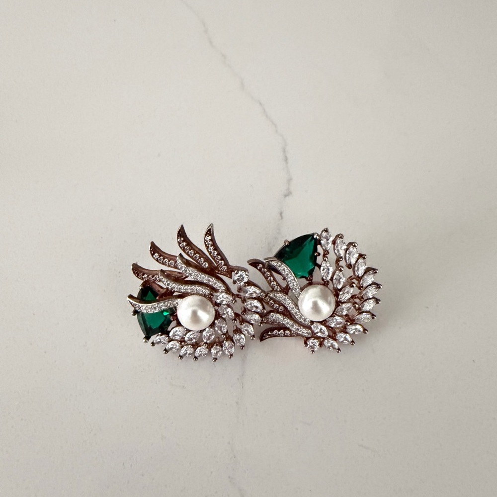 Elegant Silver and Green Pearl Earrings